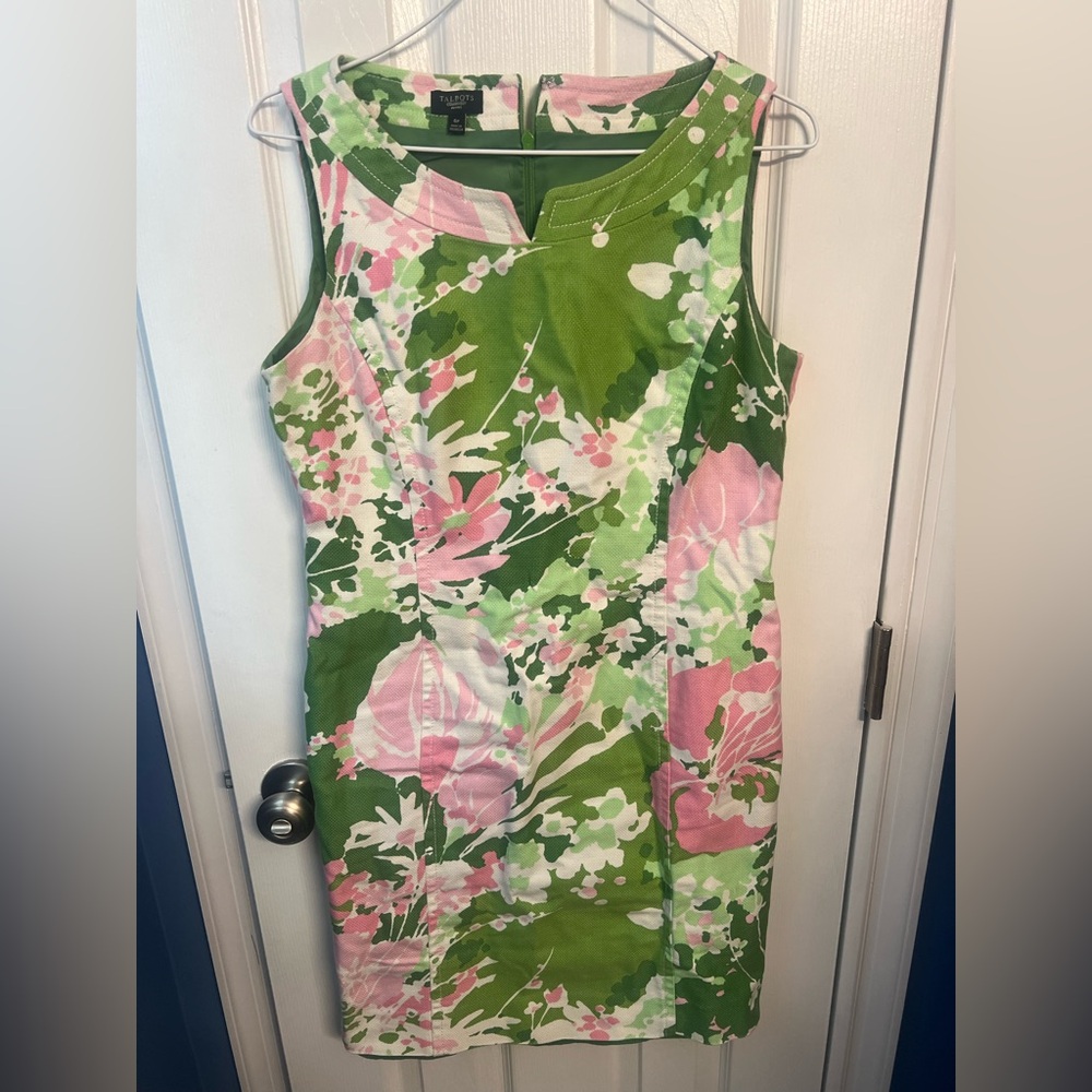 Talbots Asymmetrical Green and Pink Floral Dress